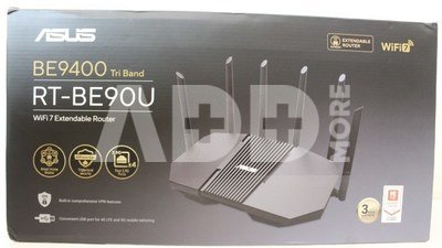 SALE OUT. Asus RT-BE90U Tri-band WiFi 7 Router, EU+UK | Asus BE9400 Tri-band WiFi 7 AiMesh Extendable Router | RT-BE90U | 802.11be | Ethernet LAN (RJ-45) ports 3 | Mesh Support Yes | MU-MiMO No | 4G/5G | Antenna type External | 36 month(s) | DEMO