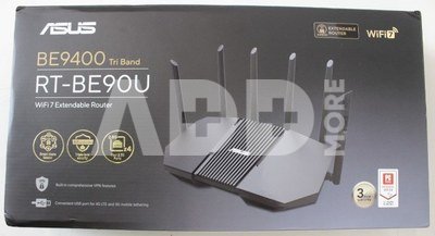 SALE OUT. Asus RT-BE90U Tri-band WiFi 7 Router, EU+UK | Asus BE9400 Tri-band WiFi 7 AiMesh Extendable Router | RT-BE90U | 802.11be | Ethernet LAN (RJ-45) ports 3 | Mesh Support Yes | MU-MiMO No | 4G/5G | Antenna type External | 36 month(s) | DEMO