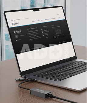 Sandberg 136-68 USB-C/A 2.5 GbE RJ45 Adapter, 2.5 Gigabit Ethernet on USB-C