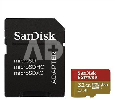 Sandisk Extreme microSDHC + SD Adapter + Rescue Pro Deluxe 100MB/s A1 C10 V30 UHS-I U3 32 GB, MicroSDHC, Flash memory class 10