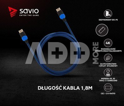 Savio Cable HDMI GCL-02 1.8m, v2.0, braid blue