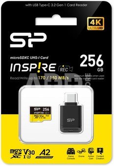 Silicon Power memory card microSDXC 256GB Inspire + card reader