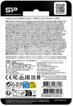 Silicon Power memory card microSDXC 256GB Inspire + card reader