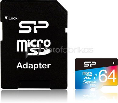 Карта памяти Silicon Power microSDXC 64ГБ Superior Pro Color U3 + адаптер