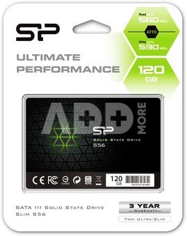Silicon Power S56 120 GB, SSD form factor 2.5", SSD interface Serial ATA III, Write speed 530 MB/s, Read speed 560 MB/s