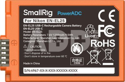 SmallRig 4967 EN-EL25 USB-C Rechargeable Camera Battery Orange