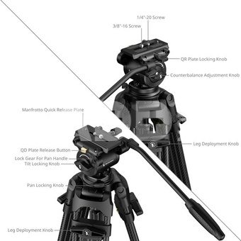SmallRig 5443 FSD14 FreeSpeed Heavy-Duty Carbon Fiber Tripod