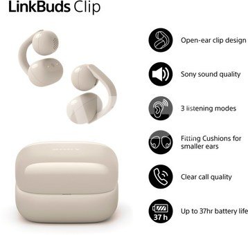 Sony LinkBuds WF-LC900 Clip Open-Ear Headphones, Greige | Sony