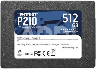 SSD|PATRIOT|P210|512GB|SATA 3.0|Write speed 430 MBytes/sec|Read speed 520 MBytes/sec|2,5"|TBW 240 TB|P210S512G25