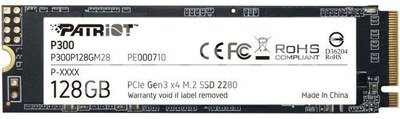 SSD|PATRIOT|P300|128GB|M.2|PCIE|NVMe|3D NAND|Write speed 600 MBytes/sec|Read speed 1600 MBytes/sec|3.8mm|TBW 60 TB|P300P128GM28