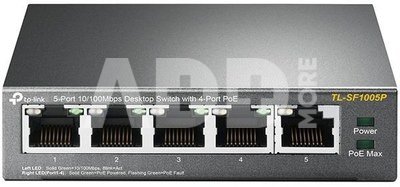 TP-LINK Switch TL-SF1005P Unmanaged, Desktop, 10/100 Mbps (RJ-45) ports quantity 5, PoE ports quantity 4, Power supply type External