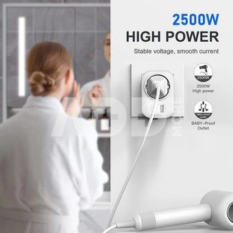 Tech-Protect travel adapter TA100 US-EU, white
