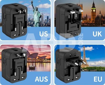Tech-Protect travel adapter TA300 EU/UK/US/AU, black