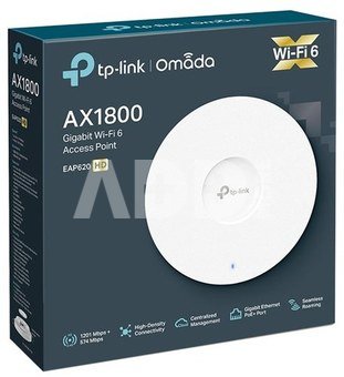 TP-LINK AX1800 Wireless Dual Band Ceiling Mount Access Point EAP620 HD 802.11ax 2.4GHz/5GHz 1201+574 Mbit/s 10/100/1000 Mbit/s Ethernet LAN (RJ-45) ports 1 MU-MiMO Yes PoE in Antenna type Omni directional internal