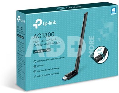 TP-LINK Dual Band USB Adapter Archer T3U Plus 2.4GHz/5GHz, 802.11ac, AC1300, External Antenna, MU-MIMO Technology
