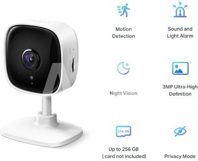 TP-LINK Home Security Wi-Fi Camera Tapo C110 Cube, 3 MP, 3.3mm/F/2.0, Privacy Mode, Sound and Light Alarm, Motion Detection and Notifications, Advanced Night Vision, H.264, Micro SD, Max. 256 GB
