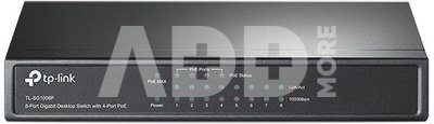 TP-LINK Switch TL-SG1008P Unmanaged, Desktop, 1 Gbps (RJ-45) ports quantity 8, PoE ports quantity 4, Power supply type External