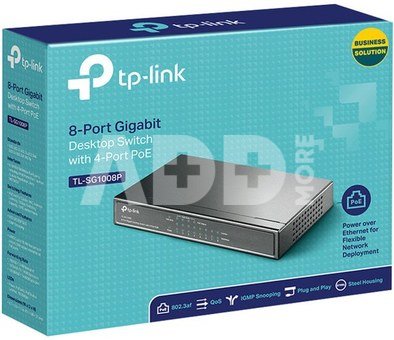 TP-LINK Switch TL-SG1008P Unmanaged, Desktop, 1 Gbps (RJ-45) ports quantity 8, PoE ports quantity 4, Power supply type External