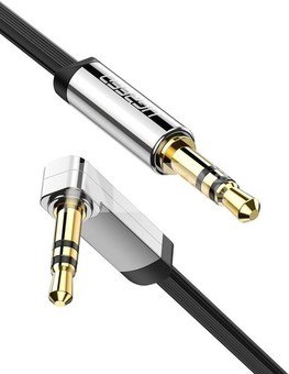 UGREEN mini jack 3,5 mm AUX ploch&yacute; kabel s kolenem 1 m - čern&yacute;