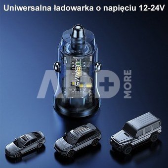 USAMS Car charger 30W 1xUSB+ 1xUSB-C Fast charge blu