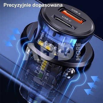 USAMS Car charger 30W 1xUSB+ 1xUSB-C Fast charge blu