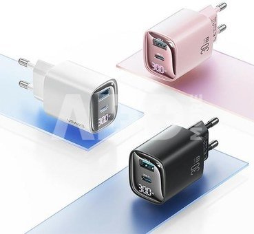 USAMS Charger 30W GaN LED USB+USB-C CC229 Black