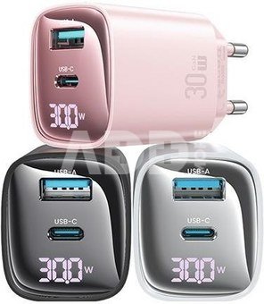 USAMS Charger 30W GaN LED USB+USB-C CC229 Black