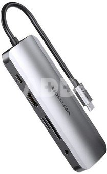 USB-C Docking Station to HDMI, USB-C, 2x USB3.0, RJ45, SD, TF, TRRS 3.5mm, PD 0.15m Vention TOMHB (gray)