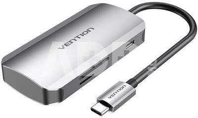USB-C to 3x USB3.0 Docking Station, SD, TF, PD 0.15m Vention TNHHB, gray