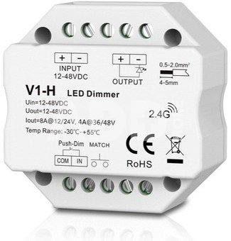 V1-H контроллер для светодиодных лент, 12-48V, 1x 8A, Push-Dimm