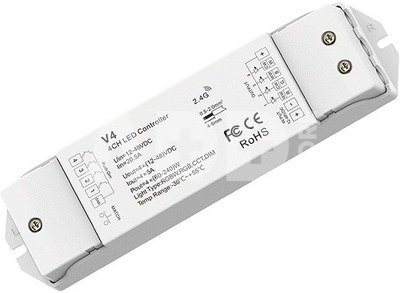 V4 nuolatinės įtampos RGB/RGBW/CCT valdiklis 12-48V, 4x5A, + Push DIM