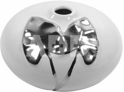 Vaza keramikinė balta su sidabro spalvos lapais 19 cm 30246