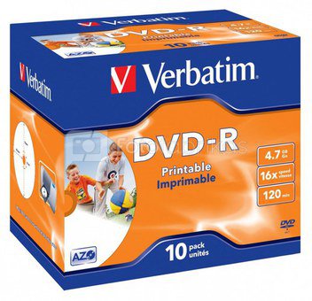 1x10 Verbatim DVD-R 4,7GB 16x Speed, Jewel Case, printable