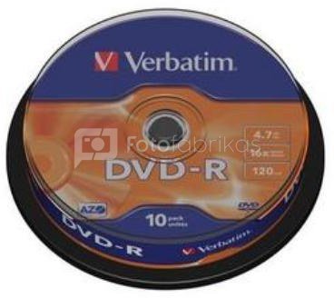 1x10 Verbatim DVD-R 4,7GB 16x Speed, matt silver Cakebox