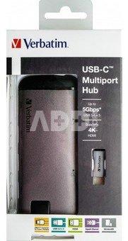 Verbatim Multi Port USB-C 3.1, 3x USB 3.0, HDMI 4K, type-c, RJ-45, SD/micro SD