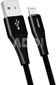 Vipfan A01 USB to Lightning cable, 3A, 1.2m, braided (black).