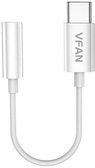 Vipfan L08 USB-C to mini jack 3.5mm AUX cable, 10cm (white)