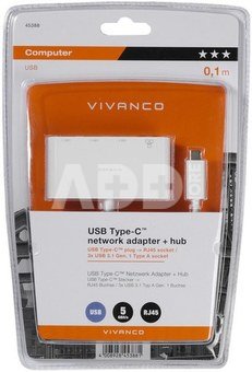 Vivanco adapter USB-C - LAN + hub 3-port (45388)