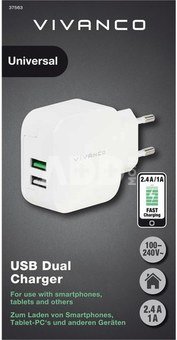 Vivanco charger USB 2,4A/1A, white (37563)