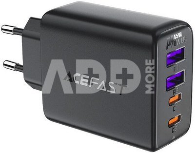 Wall charger Acefast A61 GaN 2xUSB-A, 2xUSB-C PD45W EU (black)