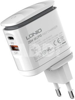 Wall charger LDNIO A2423C USB, USB-C + USB-C - Lightning cable