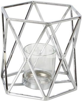 Žvakidė metalinė geometrinė H:16 W:15 D:17 cm HE758 sidabro spalvos išp.