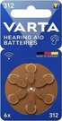 1x6 Varta Hearing Aid Batter.312 Hörgeräte Batterien 24607101416