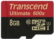 Transcend MicroSDHC 8GB + Adapteris / 600x Class 10