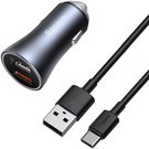Baseus Golden Contactor Pro car charger, 2x USB, 40W + cable USB to USB-C 1m (gray)