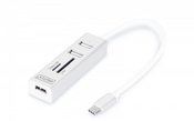 Digitus HUB / 3-port OTG USB Hub Type C, USB 2.0 HighSpeed SD / Micro SD card reader, aluminum