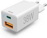 Hama Schnellladegerät USB-C 38W USB-C PD, USB-A QC, weiß 201640