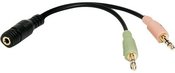 Logilink Audio Adapter 3.5 Stereo 4-Pin Female to 2 x 3.5 Stereo Male Black, 0.105 m