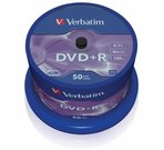 1x50 Verbatim DVD+R 4,7GB 16x Speed, matt silver