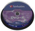 1x10 Verbatim DVD+R 4,7GB 16x Speed, matt silver Cakebox